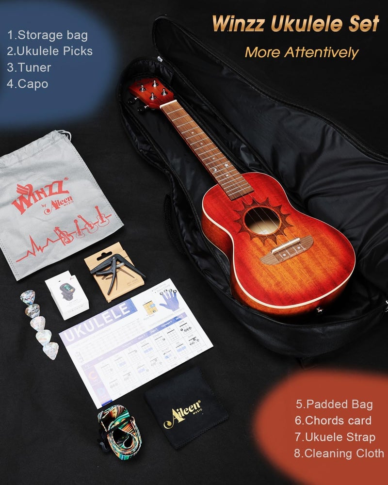 Winzz Concert Ukulele Adults Beginner, 23 Inch Mahogany Ukelele Students Kit with Chord Chart and Capo, Unique Design Gifts - Image 5